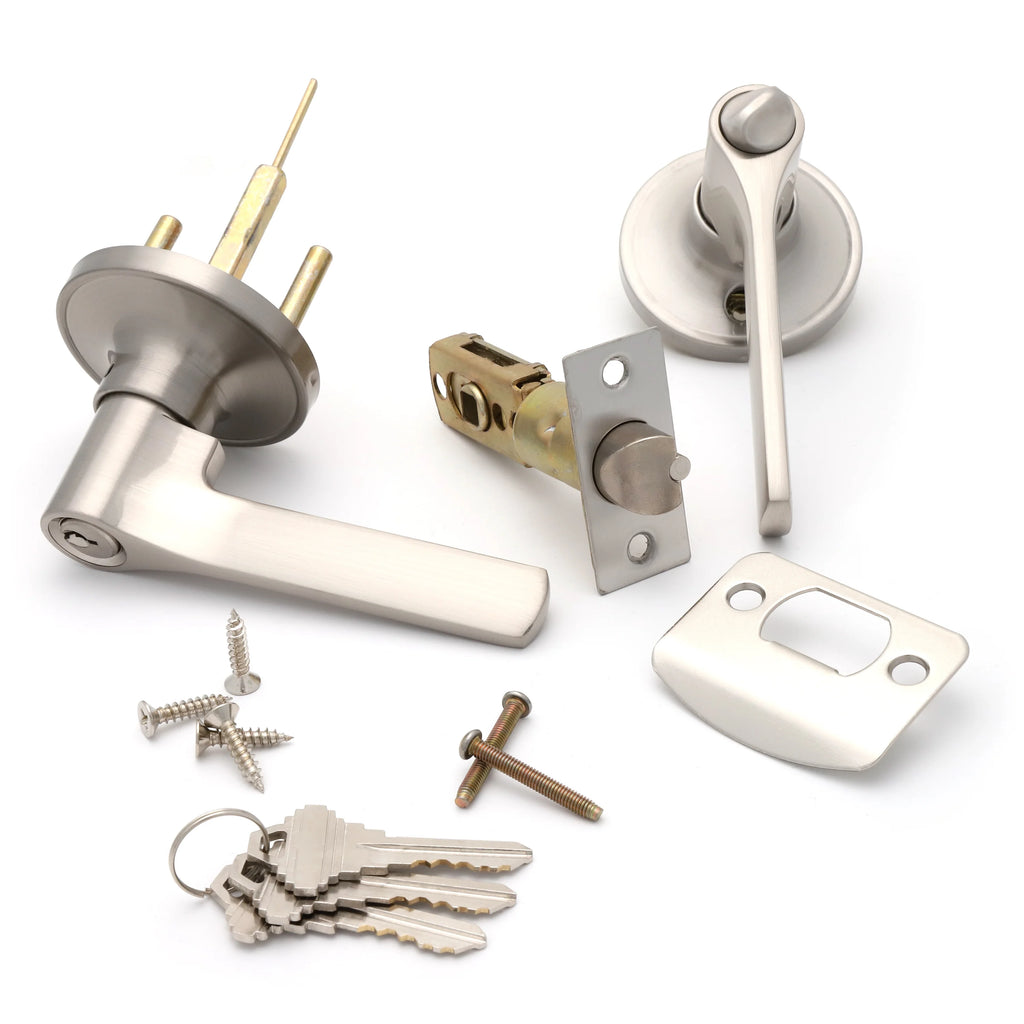Entry Door Lever Satin Nickel with Round Rosette J613793
