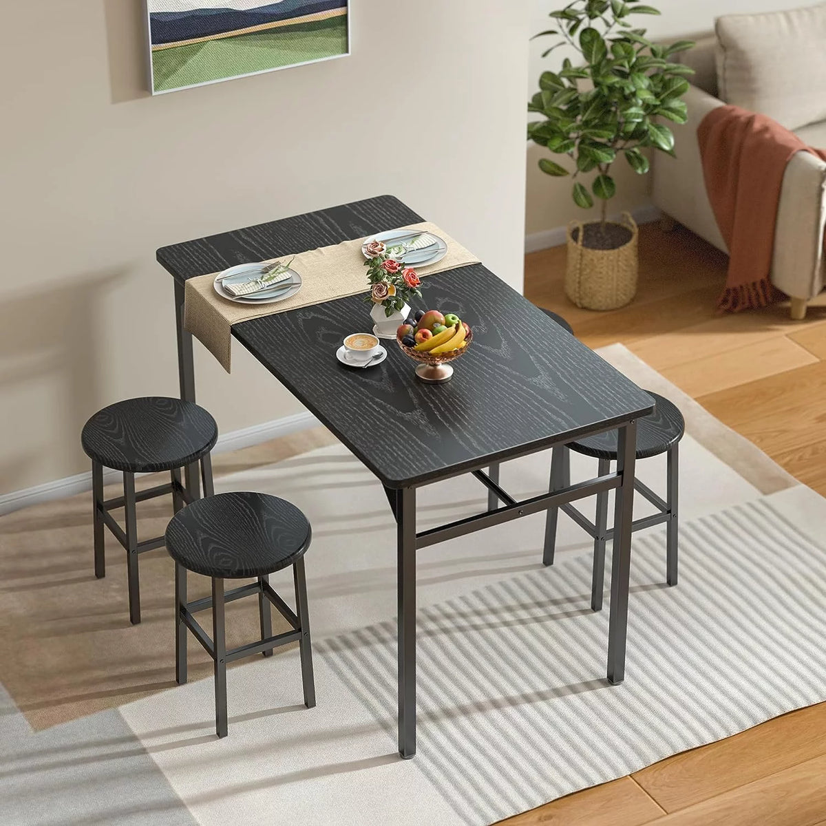 Black Dining Table Set for 4 Y3960