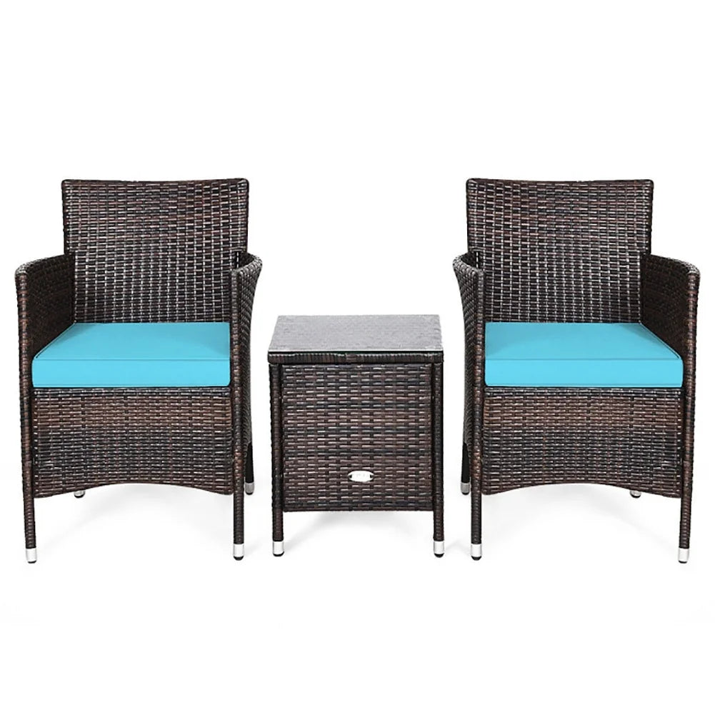 3 Piece Rattan Wicker Patio Conversation Set with Coffee Table & Chairs Y710524