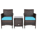 3 Piece Rattan Wicker Patio Conversation Set with Coffee Table & Chairs Y710524