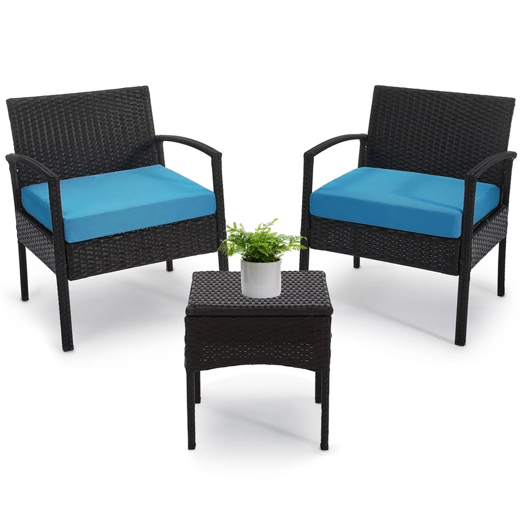 3 Piece Rattan Bistro Set with Side Table and Cushions N3339