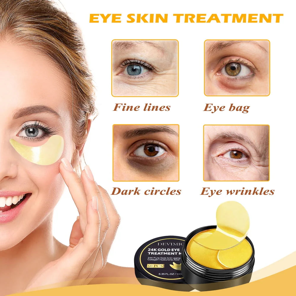 24K Gold Eye Mask, 30 Pairs Gel Under Eye Patches Q936