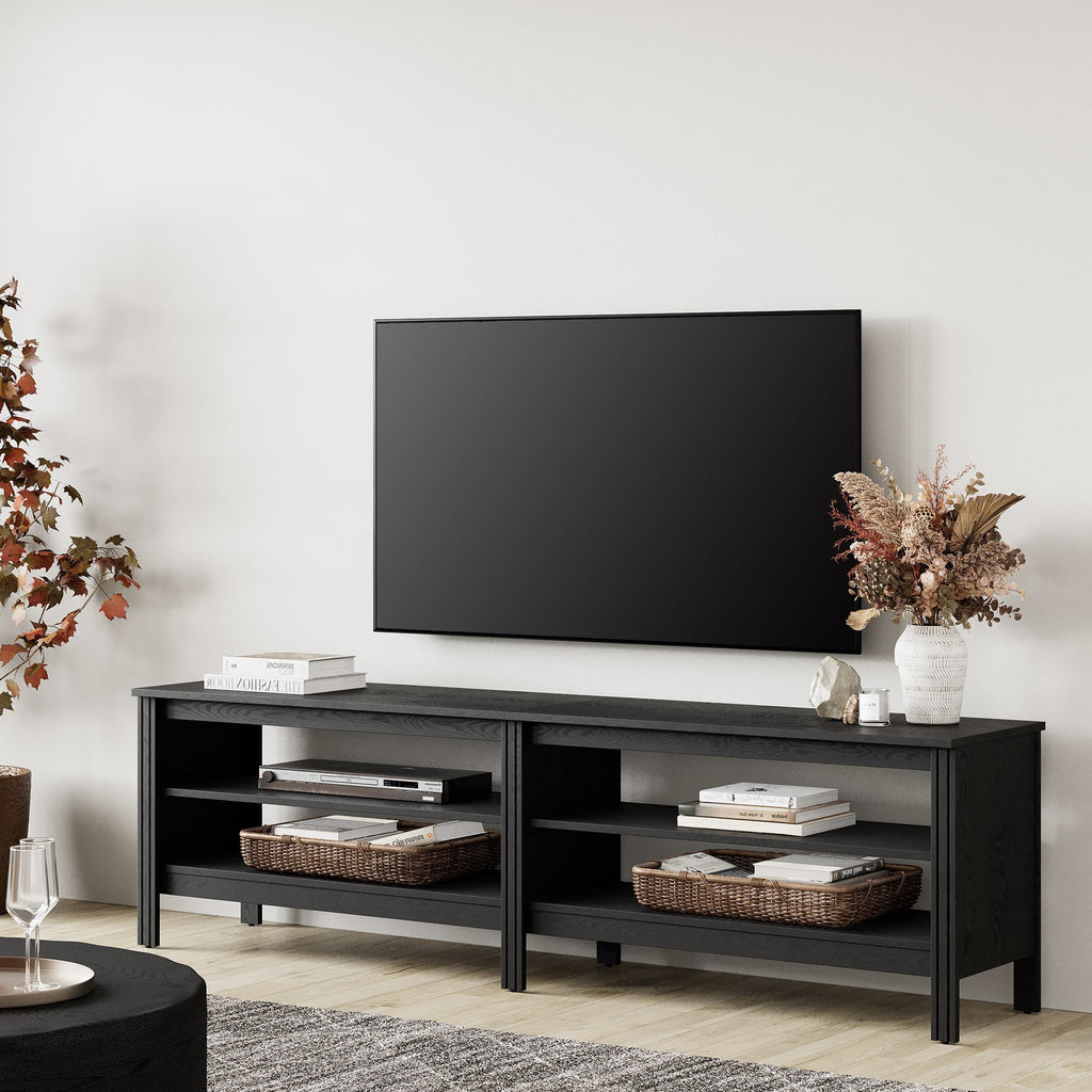 Black Wood TV Stand with 4 Open Shelves Q29634