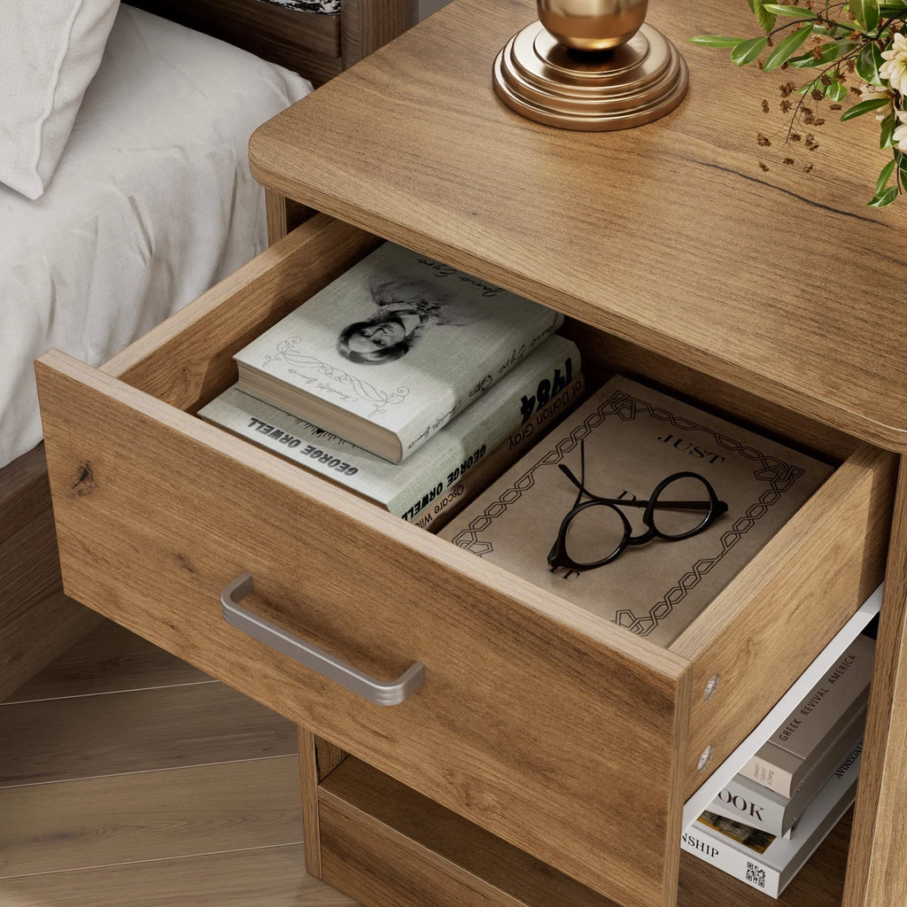 2 Tier Nightstand with Drawer, White F983