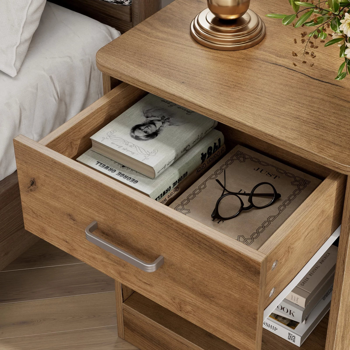 2 Tier Nightstand with Drawer, White F983