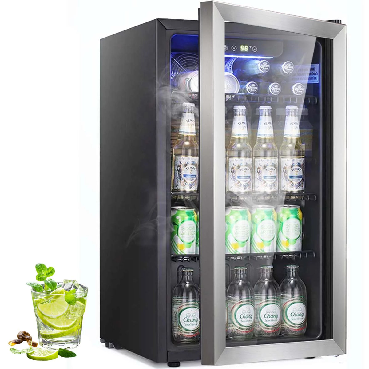 3.2Cu.ft 120 Can Glass Door Beverage Refrigerator Cooler C176