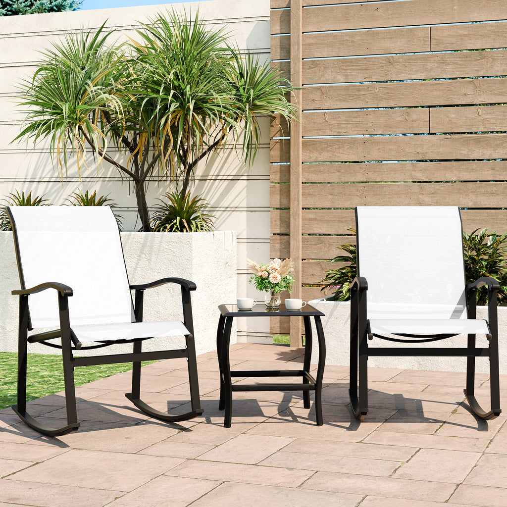 3 Piece Rocking Bistro Set with Glass Coffee Table Light Gray K4843