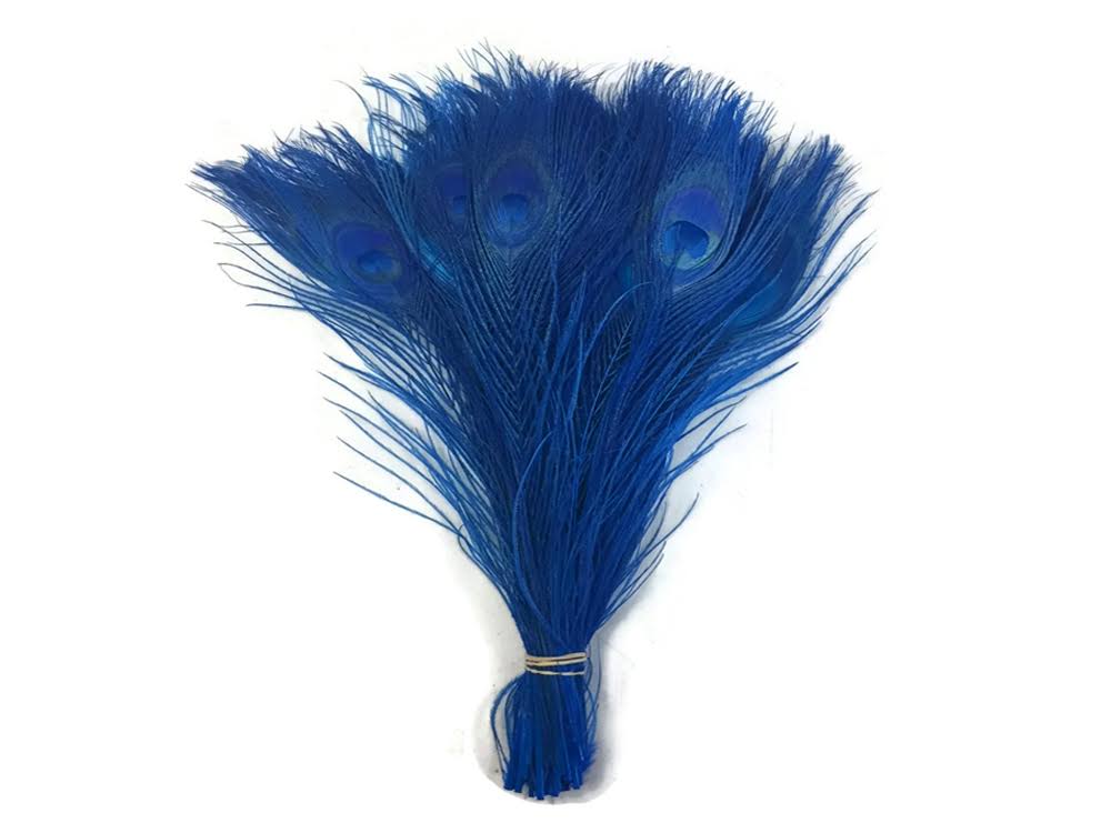 Royal Blue Bleached and Dyed Peacock Tail Eye Feathers V163
