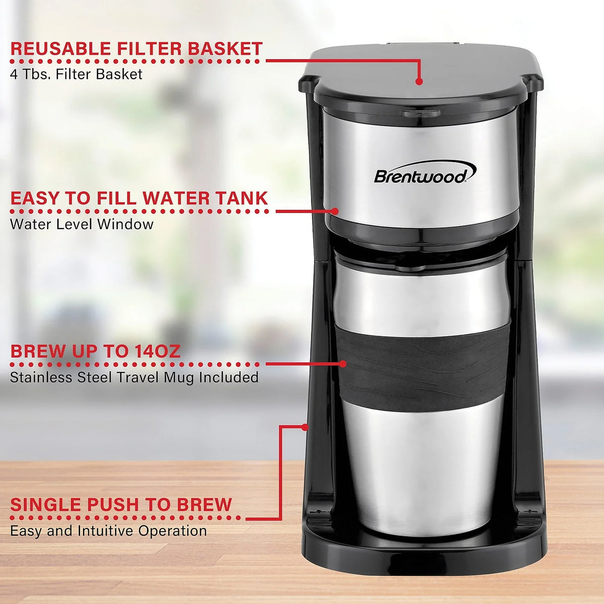 Portable Single-Serve Coffee Brewer with 14 oz Travel Mug P355845