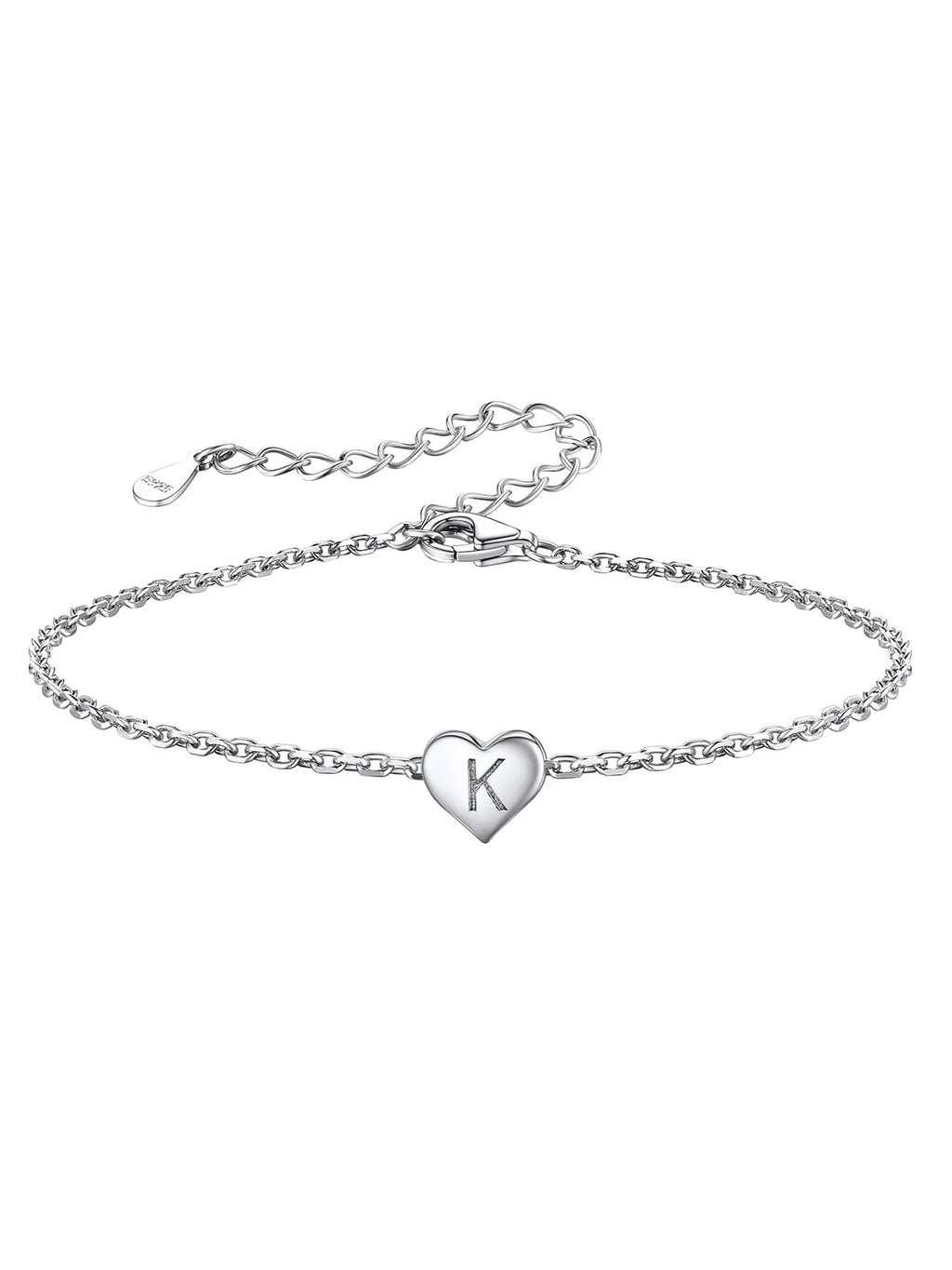 Initial Heart Bracelet 925 Sterling Silver Chain Bracelet D76896