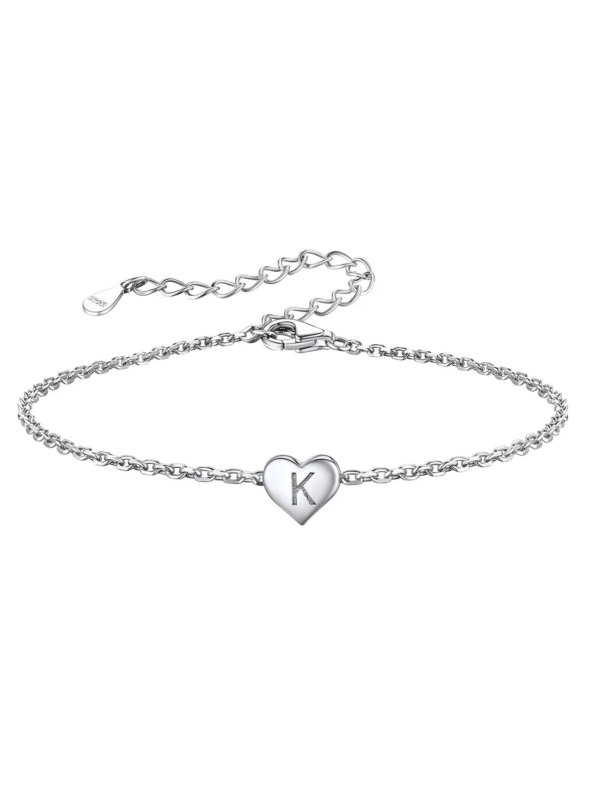 Initial Heart Bracelet 925 Sterling Silver Chain Bracelet D76896