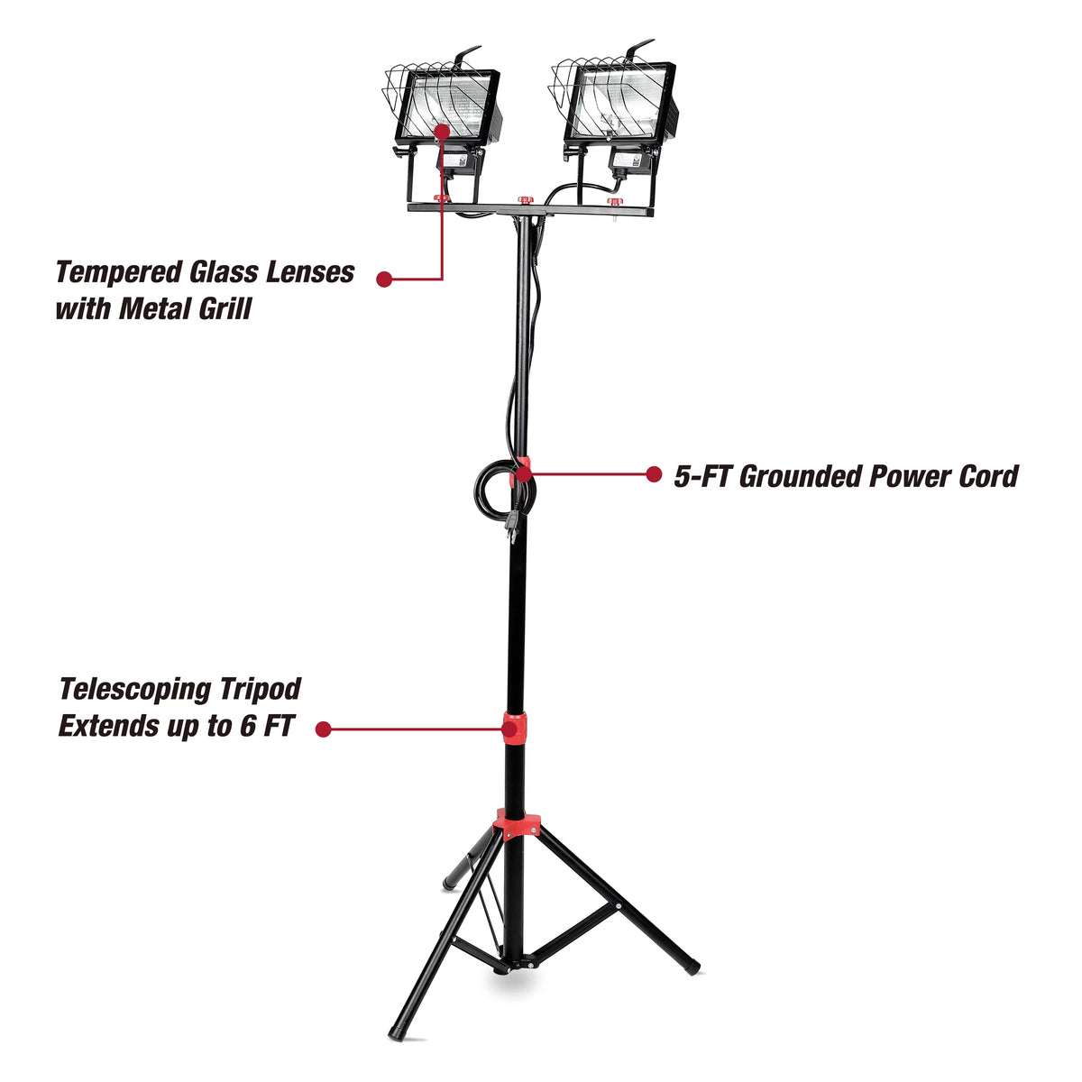 1000W Halogen 2 Light Tripod Mounted Portable Work Light E53429