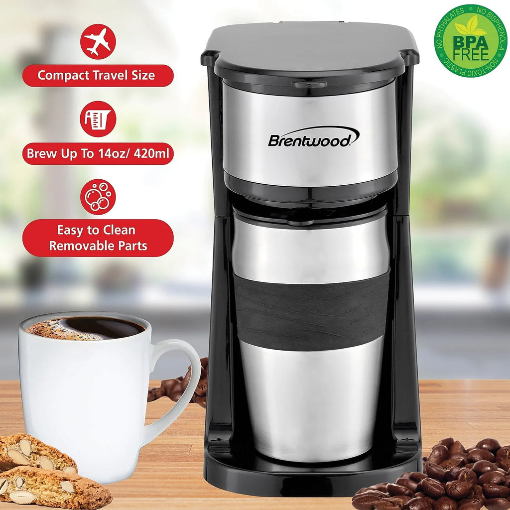 Portable Single-Serve Coffee Brewer with 14 oz Travel Mug P355845