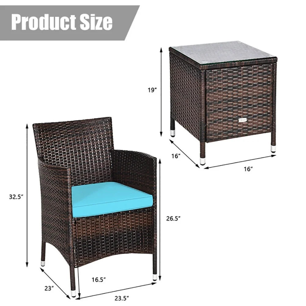 3 Piece Rattan Wicker Patio Conversation Set with Coffee Table & Chairs Y710524