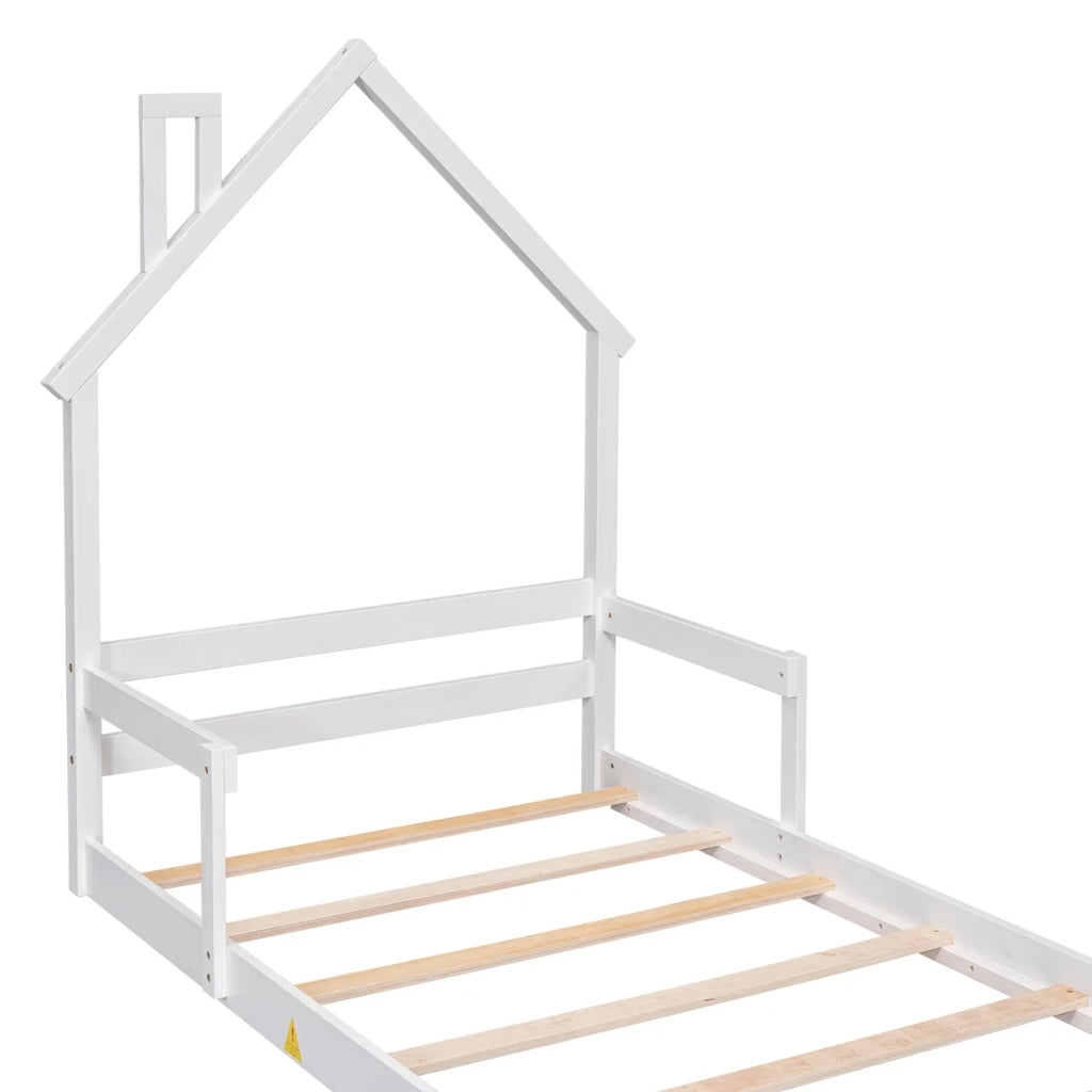 Twin Grey Wood Floor Bed Frame with Roof R4577