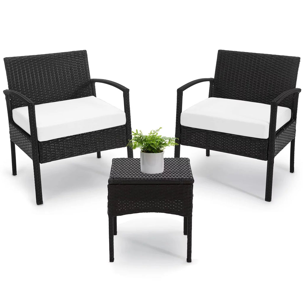3 Piece Rattan Bistro Set with Side Table and Cushions N3339