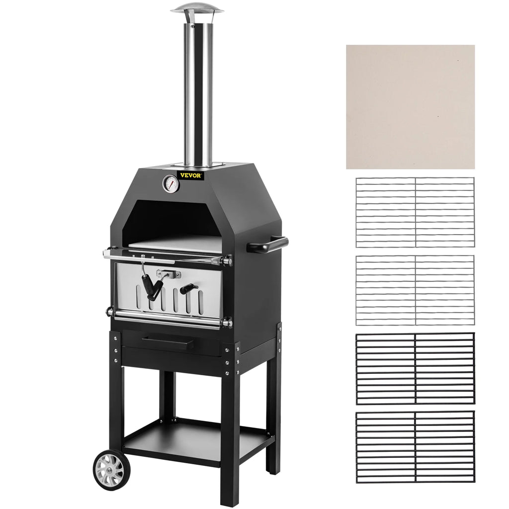 12 Wood Fire Outdoor Pizza Oven with 2 Removable Wheels F350957