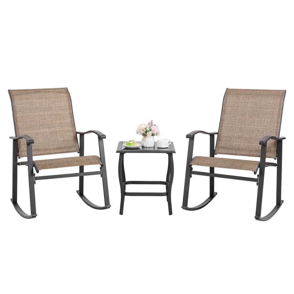 3 Piece Rocking Bistro Set with Glass Coffee Table Light Gray K4843