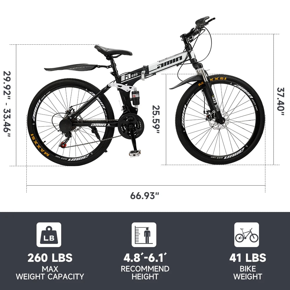 Full Suspension 21 Speed 26 Inch Dual Disc Brake Mountain Bike X6989