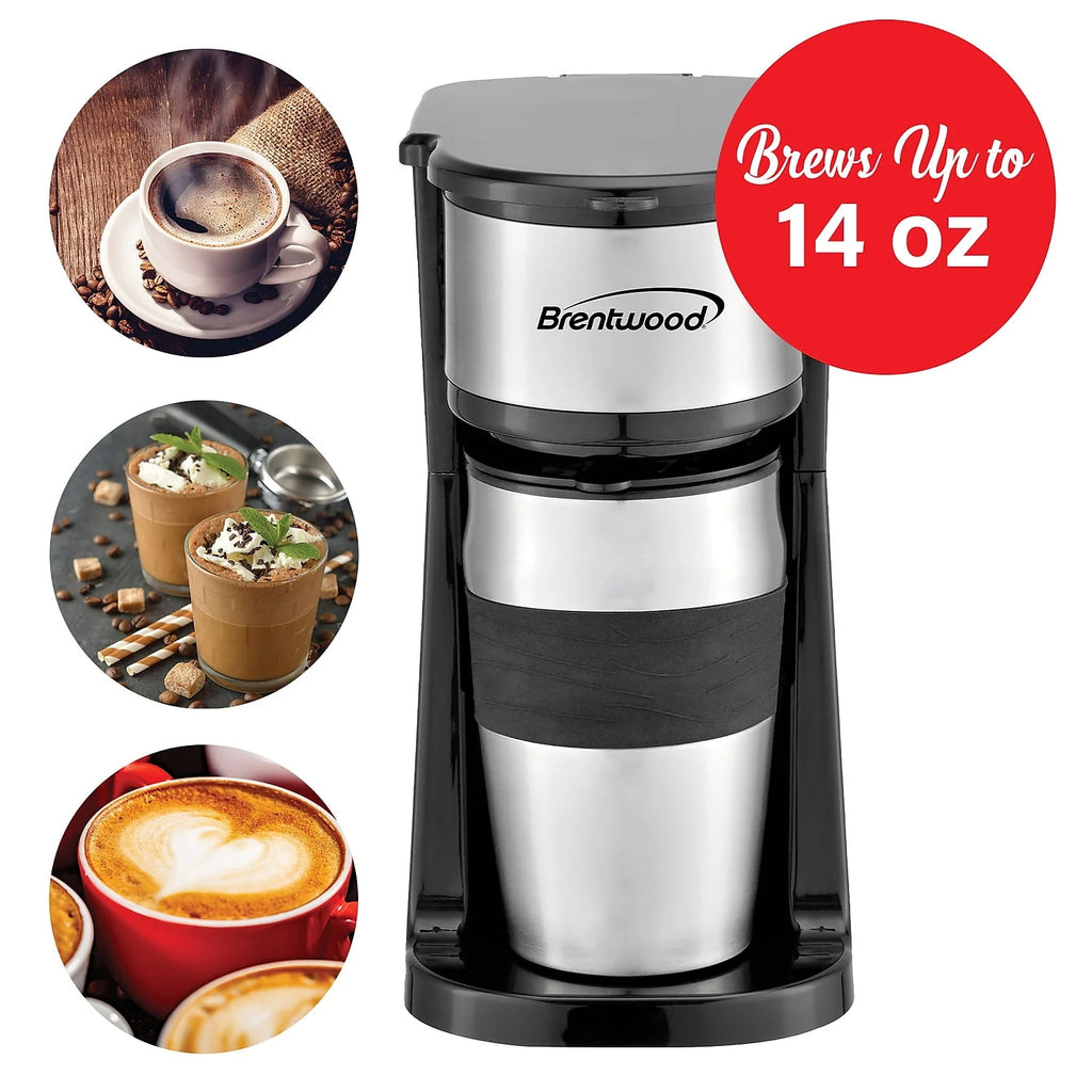 Portable Single-Serve Coffee Brewer with 14 oz Travel Mug P355845