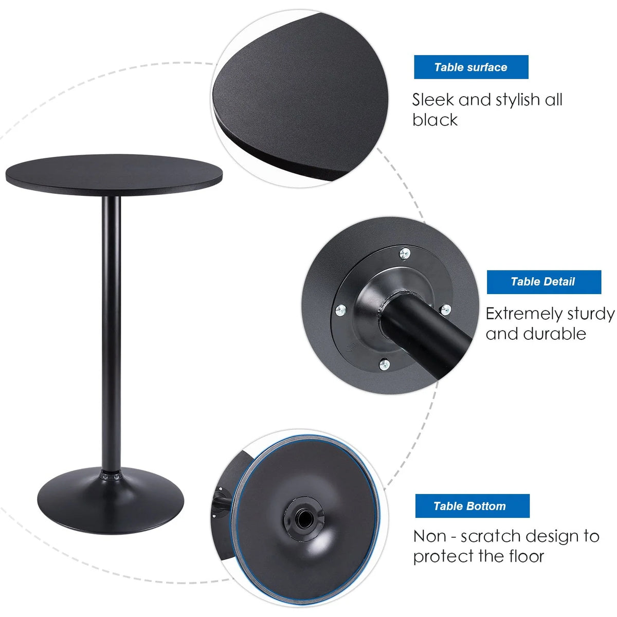 Round Bistro Pub Table 23.8 Bar Height White A864601